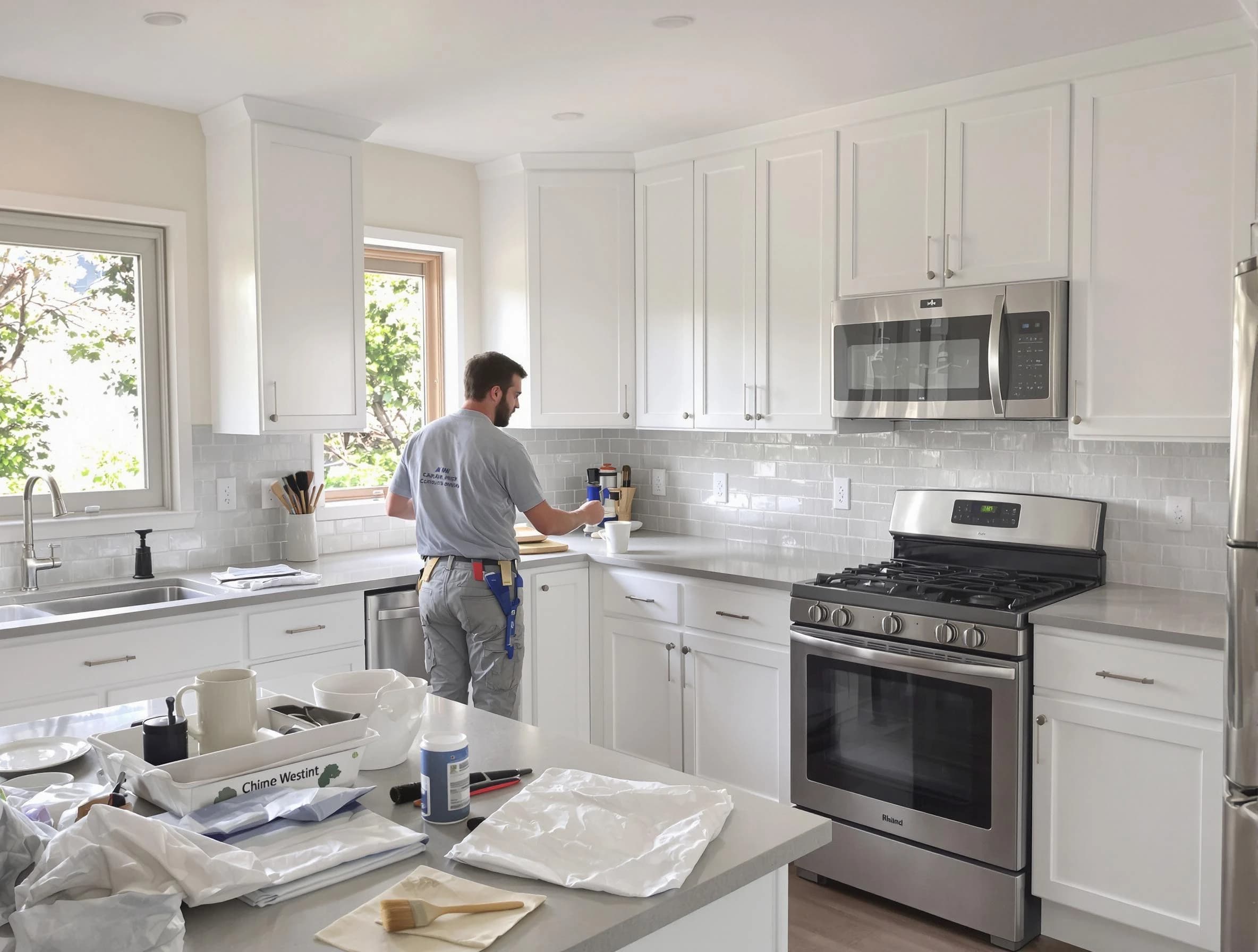 Brook Park House Painters applying fresh paint on kitchen cabinets in Brook Park