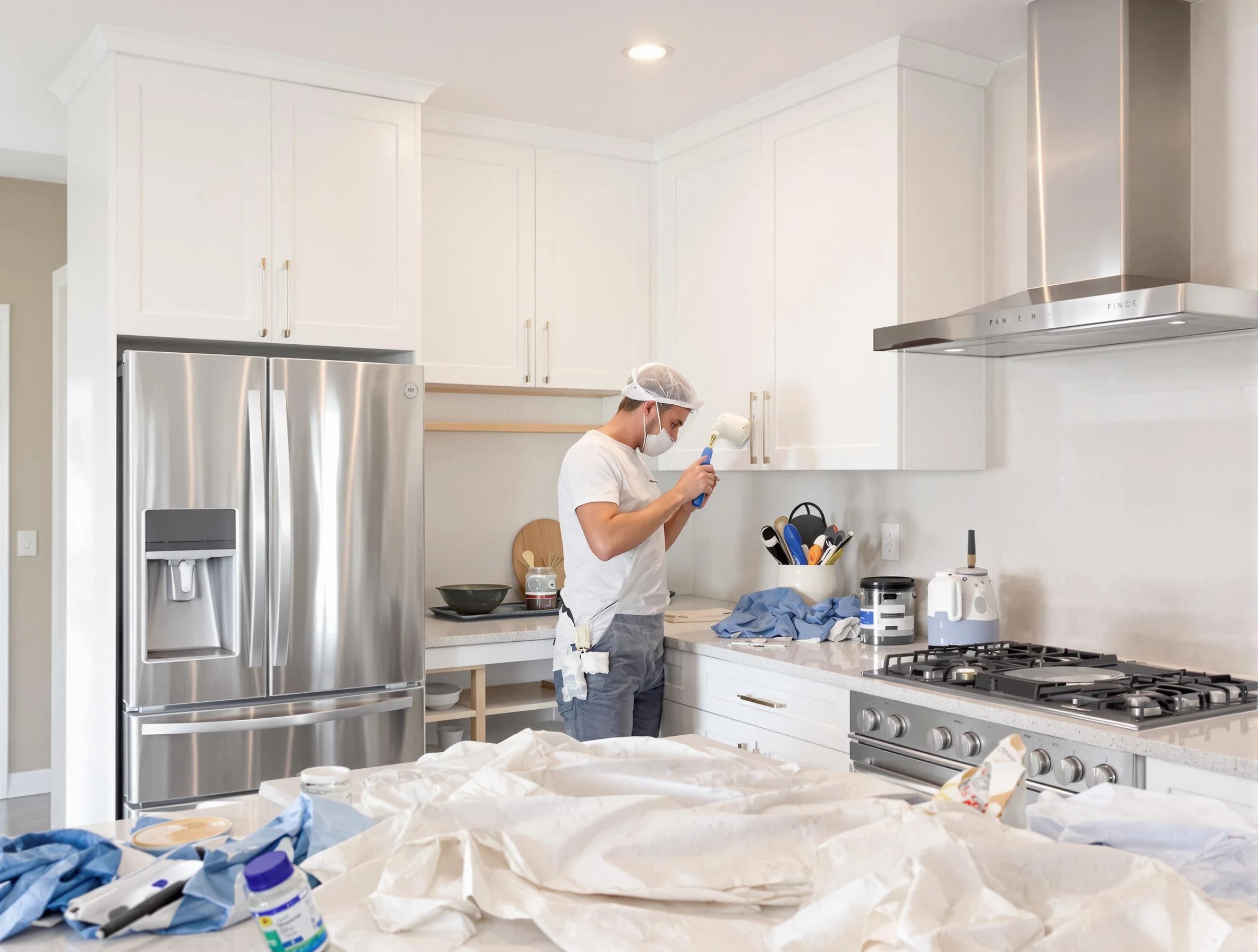 Brook Park House Painters painter applying a fresh coat in a kitchen located in Brook Park, OH