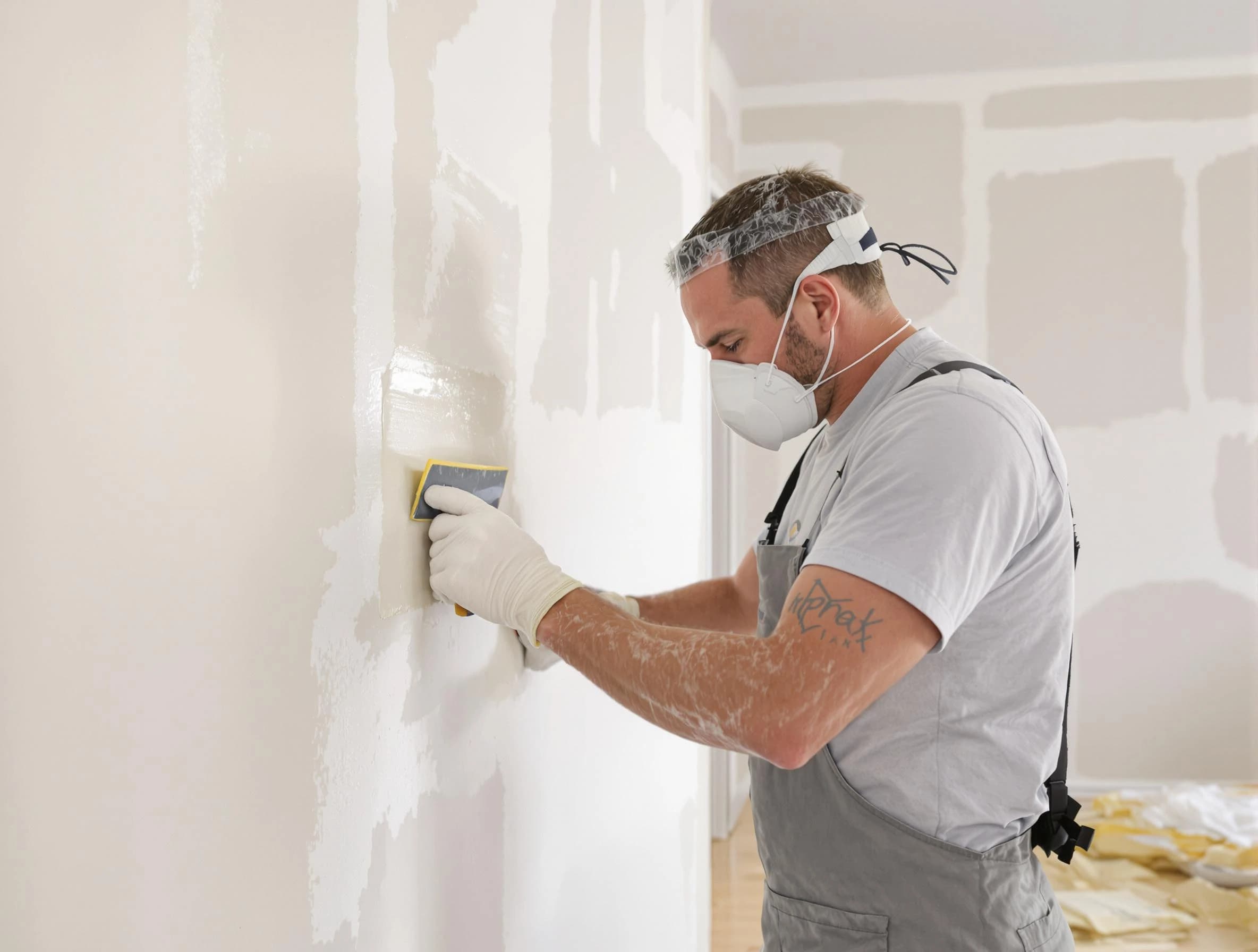 Brook Park House Painters technician applying mud to drywall seams in Brook Park, OH