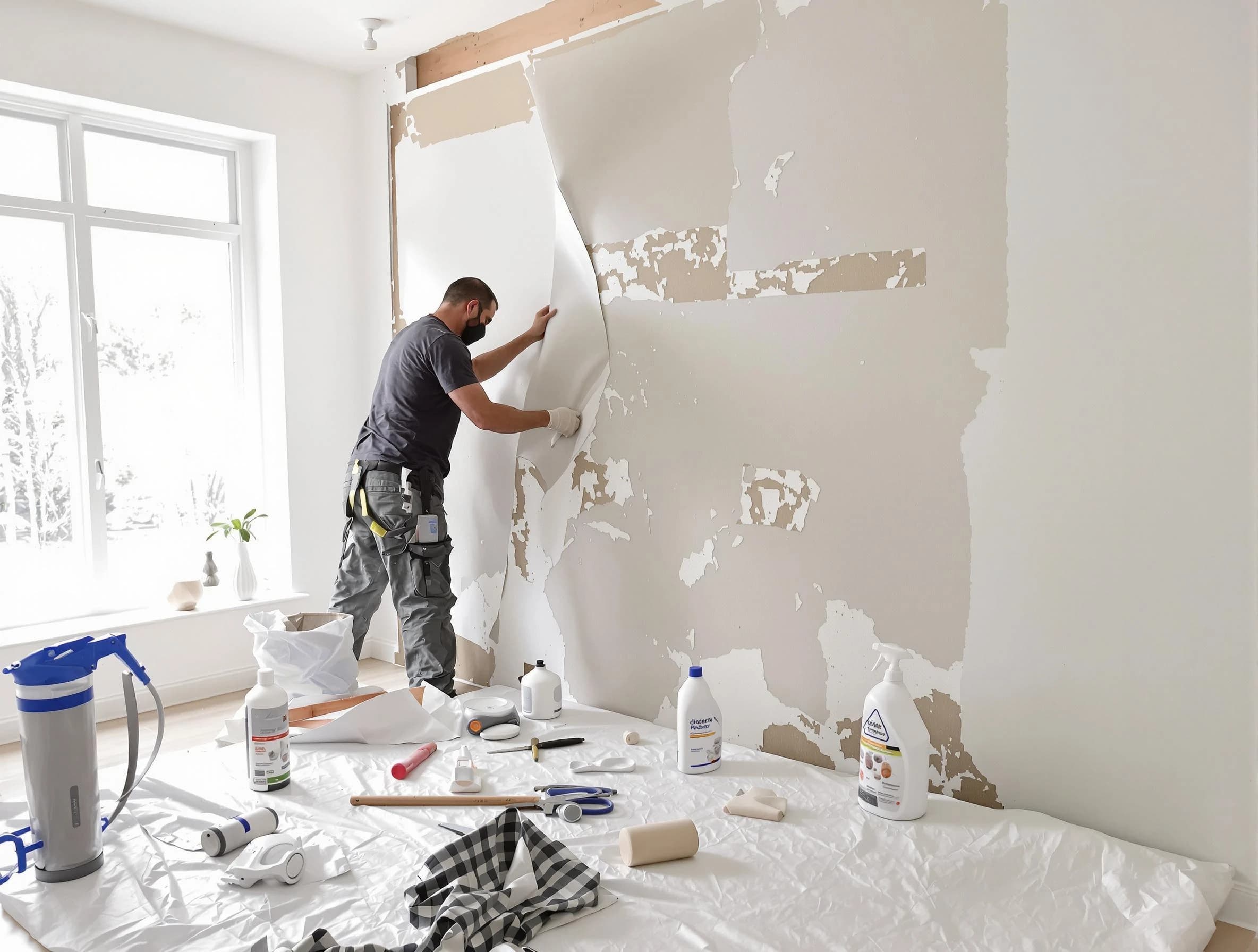 Brook Park House Painters technician removing wallpaper in Brook Park, OH